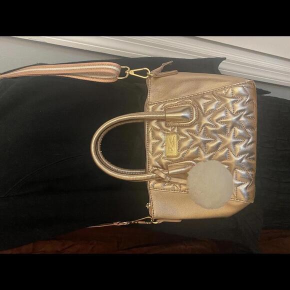 Betsy Johnson Rose Gold Handbag with Pom Pom - Removable Crossbody - Picture 3 of 14